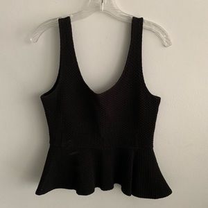 Ganni Black Textured Peplum Crop Tank Top